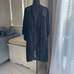 Knox Rose Knee Length Duster Women’s XS S Black Velvet Floral 3/4 Sleeve Sheer